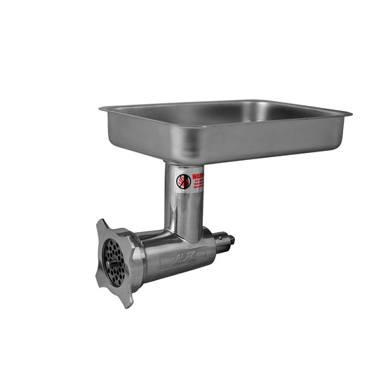 22 SS CCA Alfaco ALFA Stainless Grinder Attachment Fits on Standard #12 Hub and Increases Meat Grinding Throughput, Has Wider Grinder Cylinder Throat and Comes With #22 Knife, 1/4” Plate, 1/2” Sausage Stuffing Tube and Safety Stomper - Hub Size: 12