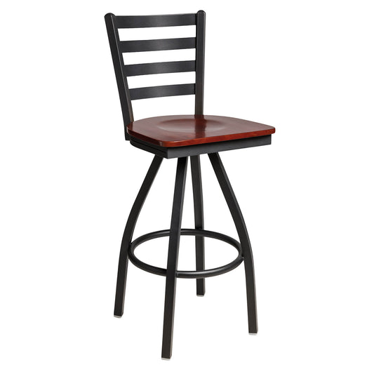 2160S BFM Seating Lima Swivel Barstool With Classic Ladder Design Steel and Wood Powder Coat Finish - Overall Width 17.25″ Height 42.5″S Weight 27 Lbs