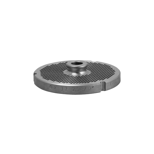 32 332 Hub Alfaco L&W Chopper Plate for Meat Processors and Provides a Greater Degree of Stability for Grinding - 32 Hub Size, 3/32” Hole Size With Hub (3 Notch)