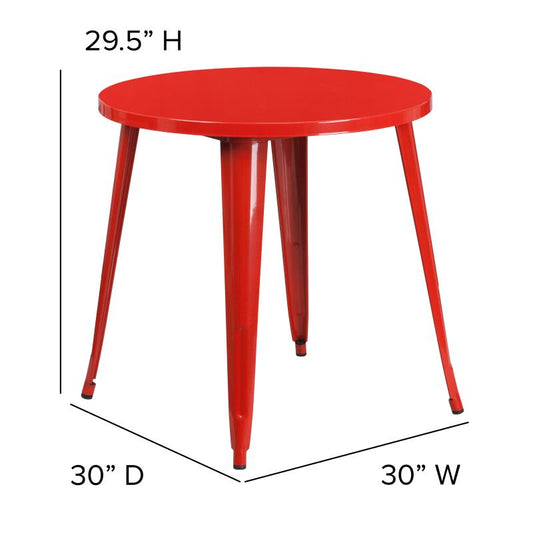 CH-51090-29 Flash Furniture Jeffrey Commercial Grade 30" Round Red Metal Indoor-Outdoor Table Designed for Indoor and Outdoor Use with Smooth Top with 1.25" Thick Edge Base Size: 26"W, Weight: 38 lbs