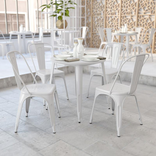 CH-51090-29 Flash Furniture Jeffrey Commercial Grade 30" Round White Metal Indoor-Outdoor Table Designed for Indoor and Outdoor Use with Smooth Top with 1.25" Thick Edge Base Size: 26"W, Weight: 38 lbs