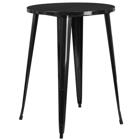 CH-51090-40 Flash Furniture Philip Commercial Grade 30" Round Black Metal Indoor-Outdoor Bar Height Table Designed for Commercial and Residential Use with Protective Rubber Floor Glides Weight Capacity: 300 lbs, Seating Capacity: 3 Count