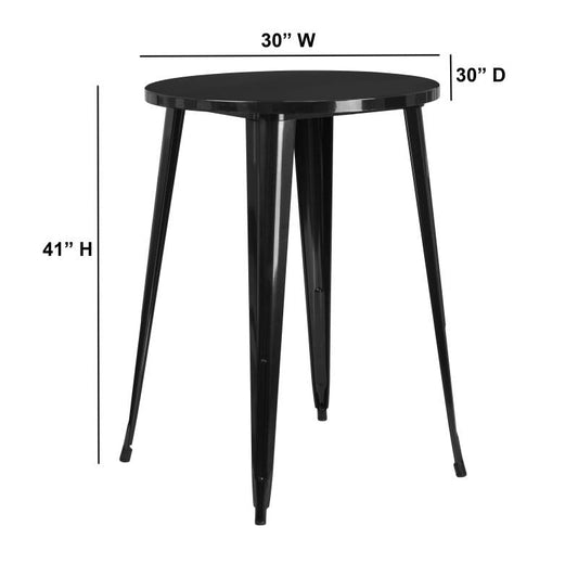 CH-51090-40 Flash Furniture Philip Commercial Grade 30" Round Black Metal Indoor-Outdoor Bar Height Table Designed for Commercial and Residential Use with Protective Rubber Floor Glides Weight Capacity: 300 lbs, Seating Capacity: 3 Count