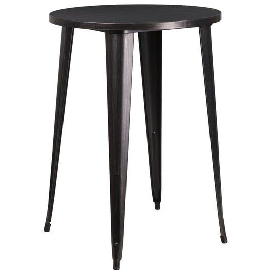CH-51090-40 Flash Furniture Philip Commercial Grade 30" Round Black-Antique Gold Metal Indoor-Outdoor Bar Height Table Designed for Commercial and Residential Use with Protective Rubber Floor Glides Weight Capacity: 300 lbs, Seating Capacity: 3 Count
