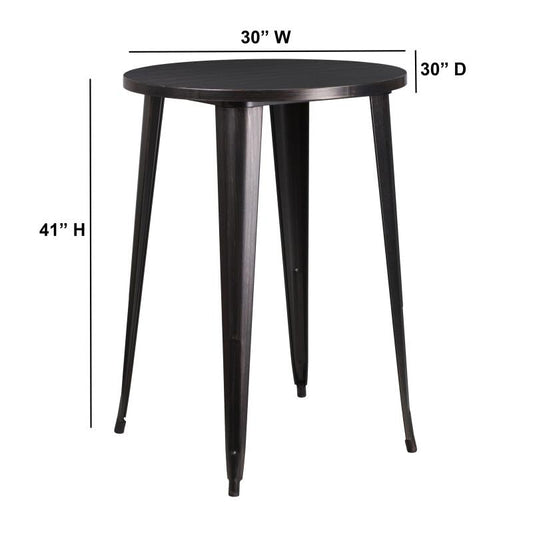 CH-51090-40 Flash Furniture Philip Commercial Grade 30" Round Black-Antique Gold Metal Indoor-Outdoor Bar Height Table Designed for Commercial and Residential Use with Protective Rubber Floor Glides Weight Capacity: 300 lbs, Seating Capacity: 3 Count
