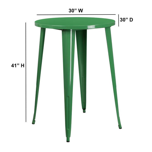 CH-51090-40 Flash Furniture Philip Commercial Grade 30" Round Green Metal Indoor-Outdoor Bar Height Table Designed for Commercial and Residential Use with Protective Rubber Floor Glides Weight Capacity: 300 lbs, Seating Capacity: 3 Count