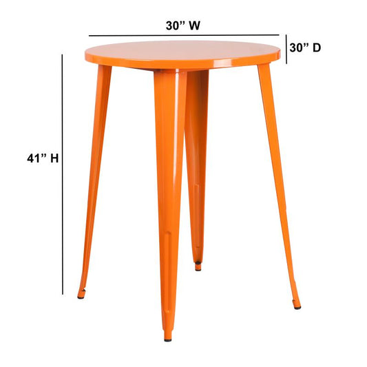 CH-51090-40 Flash Furniture Philip Commercial Grade 30" Round Orange Metal Indoor-Outdoor Bar Height Table Designed for Commercial and Residential Use with Protective Rubber Floor Glides Weight Capacity: 300 lbs, Seating Capacity: 3 Count