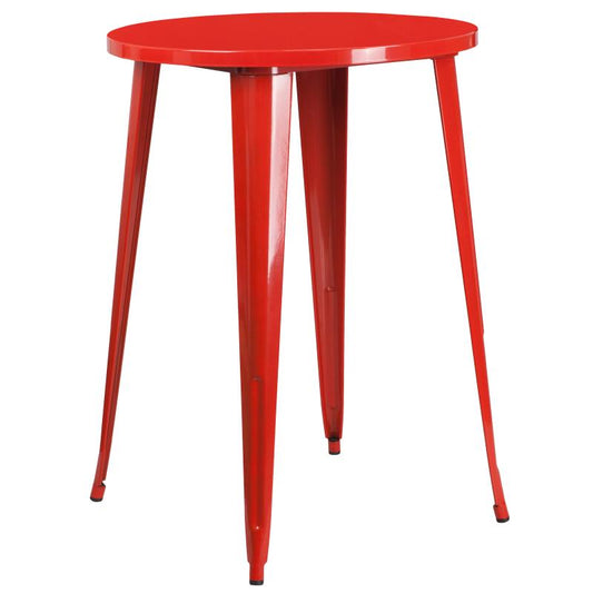 CH-51090-40 Flash Furniture Philip Commercial Grade 30" Round Red Metal Indoor-Outdoor Bar Height Table Designed for Commercial and Residential Use with Protective Rubber Floor Glides Weight Capacity: 300 lbs, Seating Capacity: 3 Count