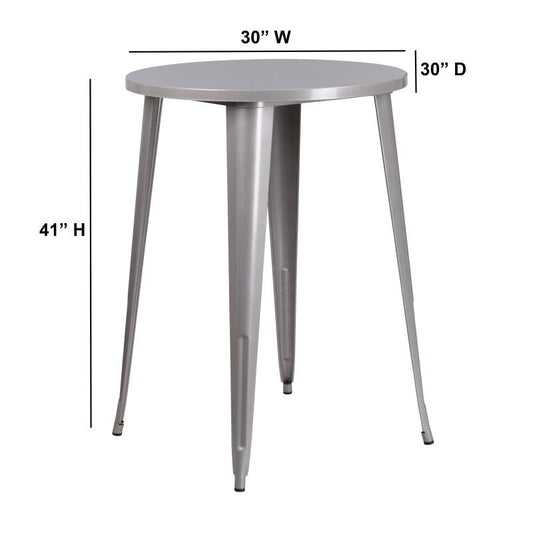 CH-51090-40 Flash Furniture Philip Commercial Grade 30" Round Silver Metal Indoor-Outdoor Bar Height Table Designed for Commercial and Residential Use with Protective Rubber Floor Glides Weight Capacity: 300 lbs, Seating Capacity: 3 Count