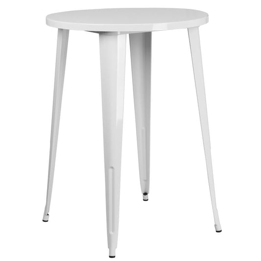 CH-51090-40 Flash Furniture Philip Commercial Grade 30" Round White Metal Indoor-Outdoor Bar Height Table Designed for Commercial and Residential Use with Protective Rubber Floor Glides Weight Capacity: 300 lbs, Seating Capacity: 3 Count
