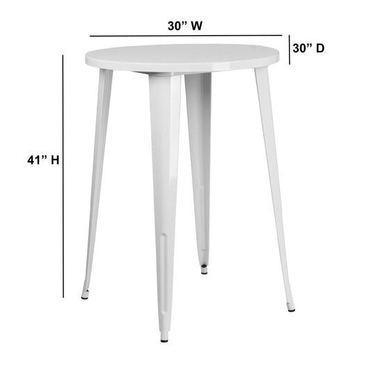 CH-51090-40 Flash Furniture Philip Commercial Grade 30" Round White Metal Indoor-Outdoor Bar Height Table Designed for Commercial and Residential Use with Protective Rubber Floor Glides Weight Capacity: 300 lbs, Seating Capacity: 3 Count