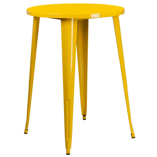 CH-51090-40 Flash Furniture Philip Commercial Grade 30" Round Yellow Metal Indoor-Outdoor Bar Height Table Designed for Commercial and Residential Use with Protective Rubber Floor Glides Weight Capacity: 300 lbs, Seating Capacity: 3 Count