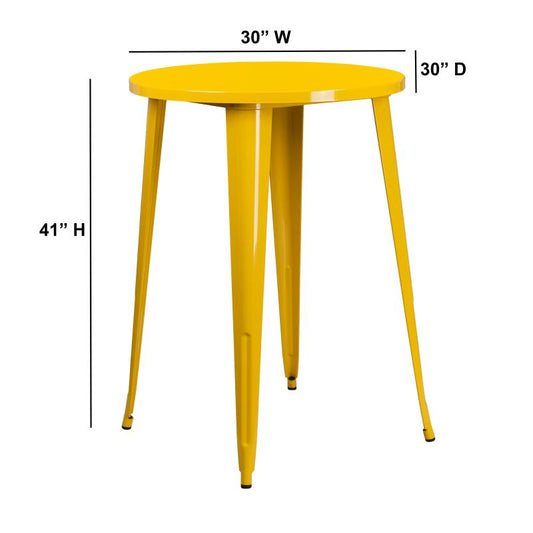 CH-51090-40 Flash Furniture Philip Commercial Grade 30" Round Yellow Metal Indoor-Outdoor Bar Height Table Designed for Commercial and Residential Use with Protective Rubber Floor Glides Weight Capacity: 300 lbs, Seating Capacity: 3 Count