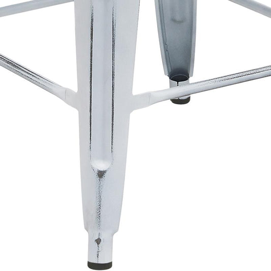 ET-BT3503 Flash Furniture Kai Commercial Grade 24" High Backless Distressed White Metal Indoor-Outdoor Counter Height Stool For Commercial Use  Features 12" Seat Width With Drain Hole To Assist With Drying / 16W x 16D x 24H, 500 lbs Weight Capacity