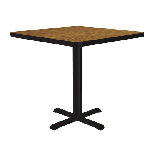 BXTTFS Correll Inc. Square Café & Breakroom Tables With 1 1/4” Two Sided Thermal Fused, Black T-Mold, Cast Iron X-Base and Top Spider, 3” Diameter Steel Column, Nylon Leveling Glides, Cube 1.65, 2.15, 3.05, 4.10, Thermal Fused Laminate