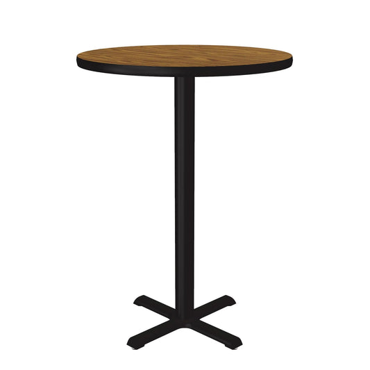 BXBR Correll Inc. 42" Height Round Café & Breakroom Tables With 1 1/4” High Pressure Top, Black T-Mold, Cast Iron Base and Top Spider, 3” Diameter Steel Column, X-Base with Nylon Leveling Glides, Cube 1.75, 2.25, 3.15, 4.20, 5.20, High-Pressure Laminate