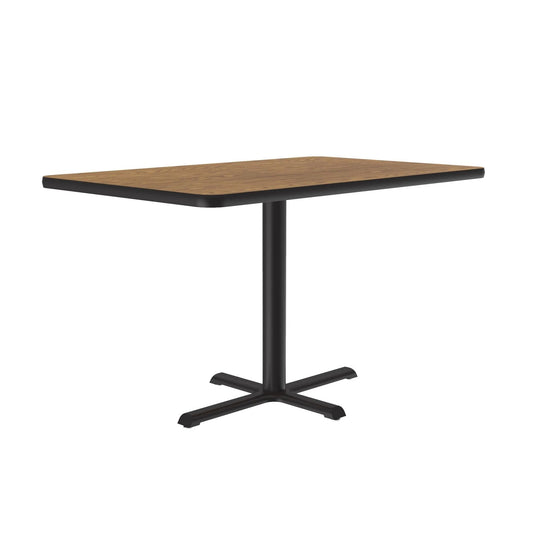 BCT30 Correll Inc. Rectangular Café & Breakroom Tables With 1 1/4” High Pressure Top, Black T-Mold, Cast Iron Base and Top Spider, 29" Height, 3” Diameter Steel Column, X-Bases with Nylon Leveling Glides, Cube 3.15, 3.45, High-Pressure Laminate
