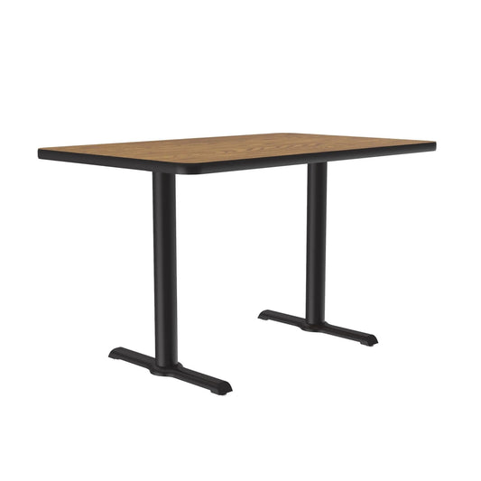 BTT30 Correll Inc. Rectangular Café & Breakroom Tables With 1 1/4” High Pressure Top, Black T-Mold, Cast Iron Base and Top Spider, 29" Height, 3” Diameter Steel Column,  T-bases with Nylon Leveling Glides, Cube 3.25, 3.85, High-Pressure Laminate