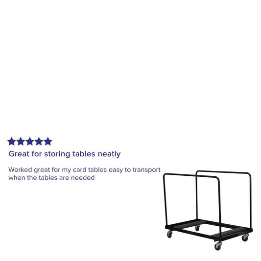 NG-DY60-GG Flash Furniture Black Folding Table Dolly For Round Folding Tables Used To Move Chairs Around The Building With Ease And Constructed Of .125" Thick Steel With Four 4" Polyolefin Swivel Casters / 28W x 48.2D x 47H, 900 lbs Weight Capacity