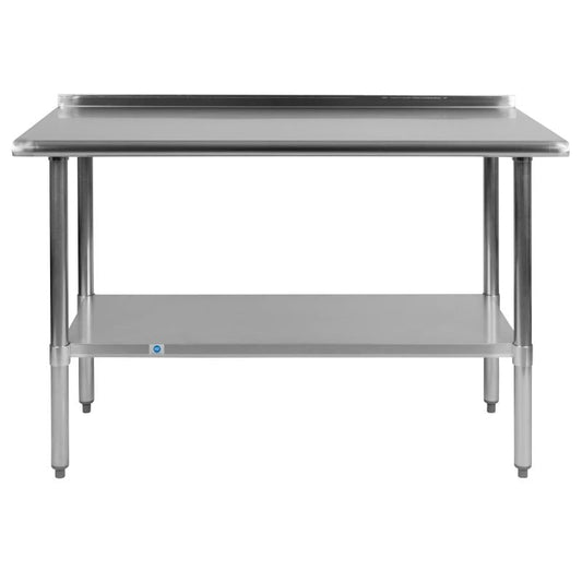 NH-WT-2448BSP-GG Flash Furniture Stainless Steel 18 Gauge Prep And Work Table W/1.5" Backsplash And Undershelf (Nsf Certified) For Commercial Kitchen Use Made Of 18 Gauge Steel Table Holds Up To 600 Pounds / 48"W x 24"D x 36"H