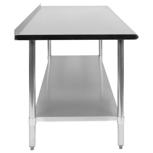 NH-WT-3072BSP-GG Flash Furniture Stainless Steel 18 Gauge Prep And Work Table With 1.5" Backsplash And Undershelf - Nsf Certified - For Commercial Kitchen Use Made Of 18 Gauge Steel Table And Holds Up To 600 Pounds,/ 72W x 30D x 36H
