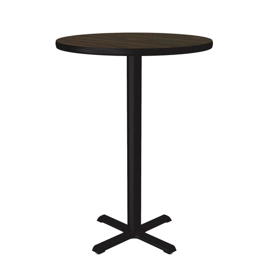 BXBR Correll Inc. 42" Height Round Café & Breakroom Tables With 1 1/4” High Pressure Top, Black T-Mold, Cast Iron Base and Top Spider, 3” Diameter Steel Column, X-Base with Nylon Leveling Glides, Cube 1.75, 2.25, 3.15, 4.20, 5.20, High-Pressure Laminate