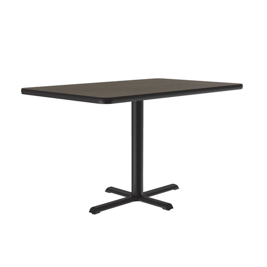 BCT30TF Correll Inc. Rectangular Café & Breakroom Tables With 1 1/4” Two Sided Thermal Fused, Black T-Mold, Cast Iron Base and Top Spider, 29" Height, 3” Diameter Steel Column, X-Bases with Nylon Leveling Glides, Cube 3.15, 3.45, Thermal Fused Laminate